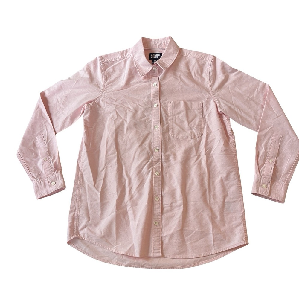 Lands' End Women's Size XS 2-4 Light Pink Collared Shirt Long Sleeve 100% Cotton